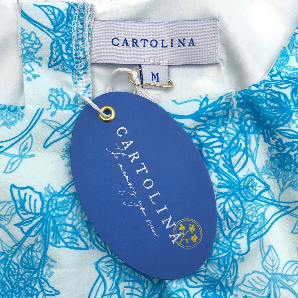 Cartolina Nantucket Blue White Floral Eyelet Ruffled Crop Top - Picture 3 of 5